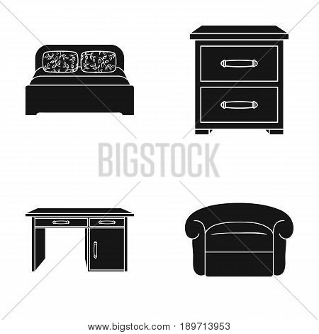 Interior, design, bed, bedroom .Furniture and home interiorset collection icons in black style vector symbol stock illustration .
