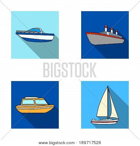 Protection boat, lifeboat, cargo steamer, sports yacht.Ships and water transport set collection icons in flat style vector symbol stock illustration .