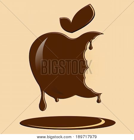 Chocolate apple with a trace of sticks from teeth
