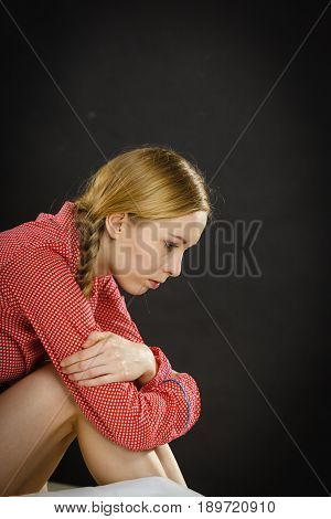 Sad Depressed Young Woman In Bed