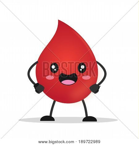 Kawaii drop blood donation. Drop blood comic character. Vector stock.