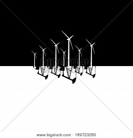 Wind energy versus fossil fuel energy concept vector illustration. Wind farm and oil pumps. Eps10 vector