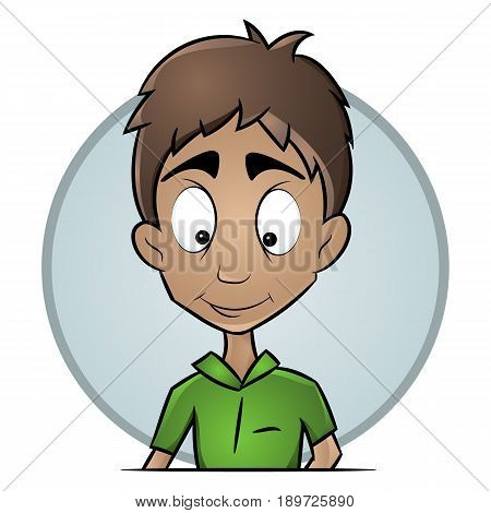 Isolated avatars guy with a pleasant expression. A flat image of a male face. Hand-drawn vector drawing of a smiley face.