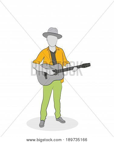 Jazzman man with a guitar. Hand drawn cartoon vector illustration for design and infographics.
