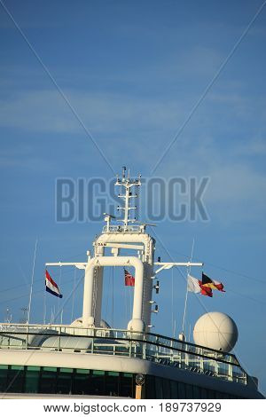 Velsen The Netherlands - May 31st 2017: Aurora P&O Cruises on North Sea Channel detail of ship