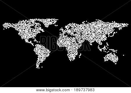 Worldmap template silhouette. World map for infographic. Dotwork Halftone Tattoo Style Vector Illustration.