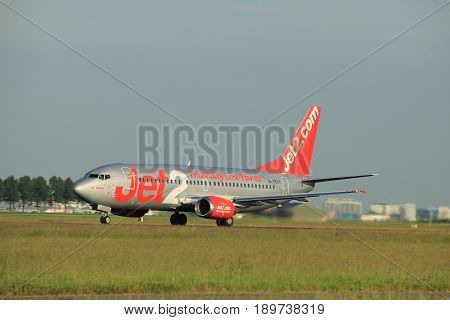 Amsterdam the Netherlands - June 1st 2017: G-CELY Jet2 Boeing 737-300 taking off from Polderbaan Runway Amsterdam Airport Schiphol