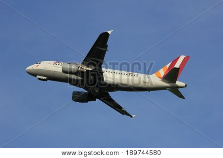 Amsterdam the Netherlands - June 2nd 2017: D-AKNI Germanwings Airbus A319 taking off from Polderbaan Runway Amsterdam Airport Schiphol