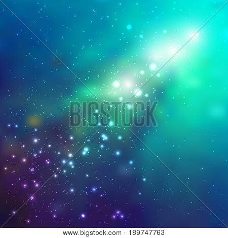 Space vector background with stars. Universe illustration. Colored cosmos backdrop with stars claster. Deep blue colors