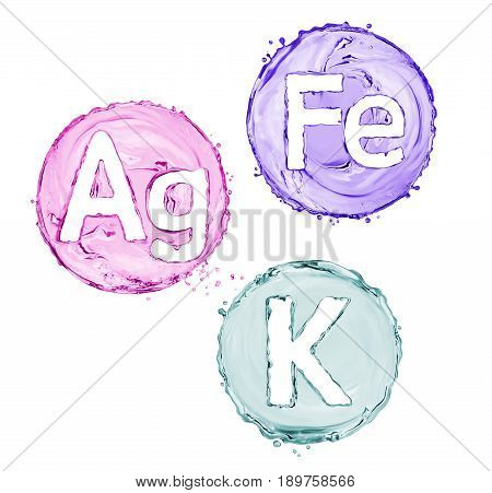 Group of chemical minerals and microelements. (Argentum Ferrum Kalium)