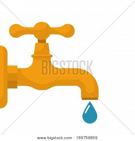 Water tap with falling drop. Vector illustration flat design. Isolated on white background. Classical old valve.