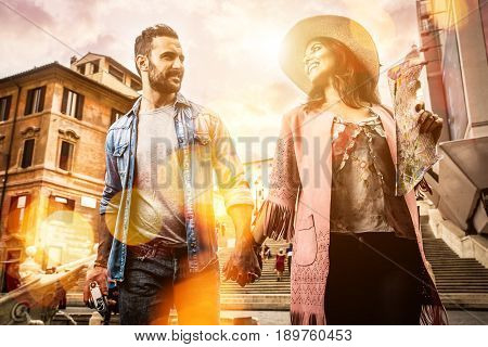 Couple of tourists in Rome at Piazza di spagna