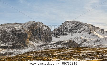 Winter landscape in Alps in Devoluy Massif (Mountain Aurouze) with little snow in late December - a very worrying sign of climate change.