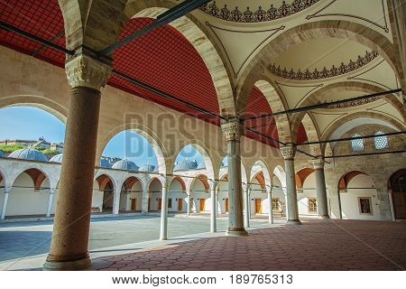Detail of cortyard of Mihrimah Sultan Mosque in the area Edirnekapi Istanbul's historic center Turkey