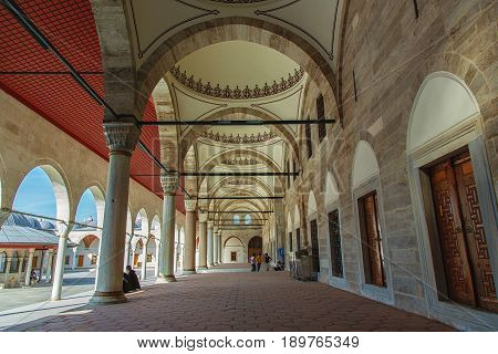 ISTANBUL TURKEY - APRIL 30 2017: Detail of courtyard of Mihrimah Sultan Mosque in the area Edirnekapi Istanbul's historic center
