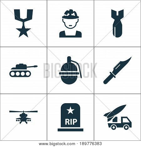 Combat Icons Set. Collection Of Order, Rocket, Ordnance And Other Elements. Also Includes Symbols Such As Ordnance, Panzer, Bomb.