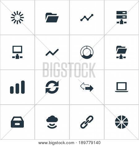 Vector Illustration Set Of Simple Information Icons. Elements Pie Chart, Progress, Digital Documnet And Other Synonyms Cloud, Data And Folder.