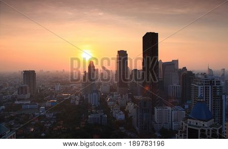 Aerial view of Bangkok Skyline cityscape with sunset Thailand, Panorama