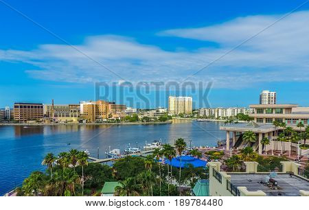 beautiful blue sky over the water on a summer day in Tampa FL