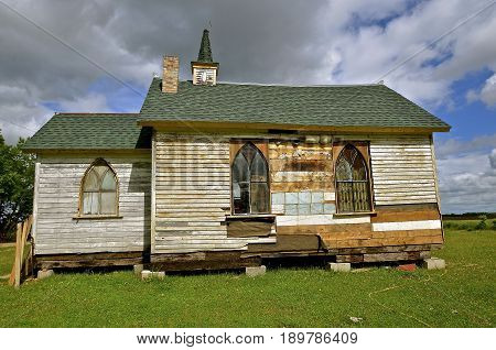 A small rural church is in the process of being restored.