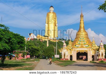 Monywa, Myanmar - October 8, 2016: Laykyun Sekkya in Monywa, Myanmar. Bodhi Tataung Standing Buddha is the second tallest statue in the world.