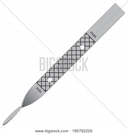 Working part of the dipstick for measuring oil in the engine. Measurement mark on the feeler gauge.