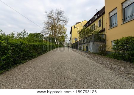 SCHWEINFURT GERMANY - APRIL 21 2017: Old streets in the historic part of the city. Schweinfurt - a medieval city founded in 761 year.