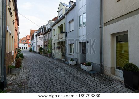 SCHWEINFURT GERMANY - APRIL 21 2017: Old streets in the historic part of the city. Schweinfurt - a medieval city founded in 761 year.