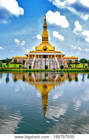 Chedi Maha Mongkol Bua, The Golden Pagoda Landmark Of Roi Et Province, Northeastern Thailand