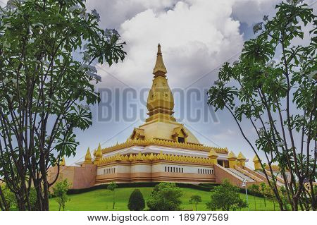 Chedi Maha Mongkol Bua, The Golden Pagoda Landmark Of Roi Et Province, Northeastern Thailand