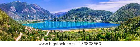 Panoramic of Nidri bay, beautiful Lefkada island. Greece