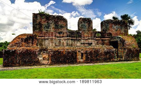 Ruins of Zeeland fort on the island in Essequibo delta in Guyana