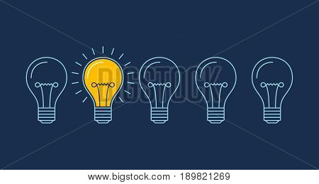 One lit bulb among unlit bulbs , New idea business illustration vector