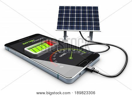 3d Illustration of phone charging and Solar Battery.