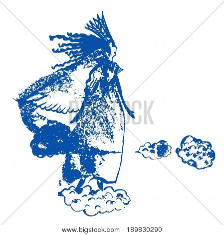 Drawing fairy fairy air walking on clouds hand drawn desky sketch vector illustration