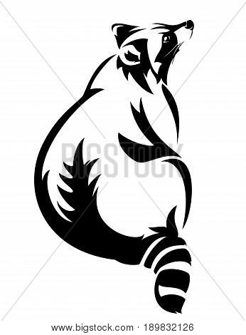 sitting raccoon black and white vector design