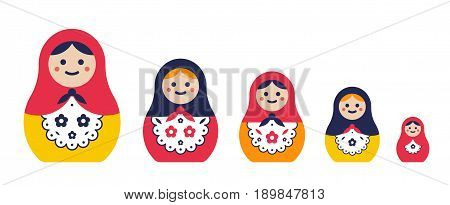 Set of traditional nesting doll. Simple colorful matryoshkas of different sizes. flat vector illustration