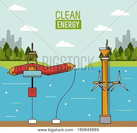 colorful landscape background wave energy and tidal power vector illustration