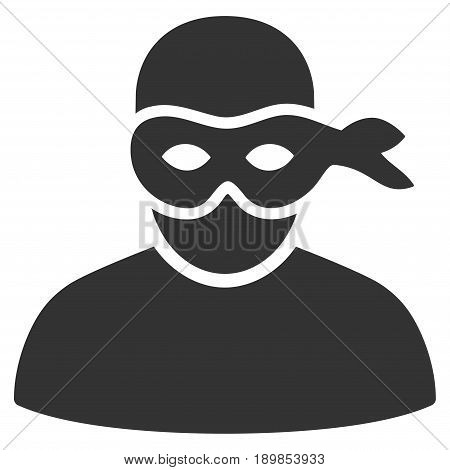 Gray Anonimious Thief toolbar pictogram. Vector pictograph style is a flat symbol on diagonal hatch transparent background.