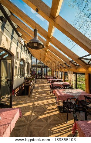 Interior of restaurant with skylight , luxury teracce