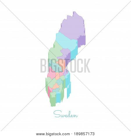 Sweden Region Map: Colorful Isometric Top View. Detailed Map Of Sweden Regions. Vector Illustration.