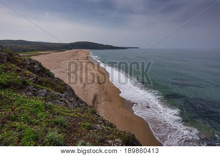 Seascape with beach at the mouth of the Veleka River, Sinemorets village, Burgas Region, Bulgaria