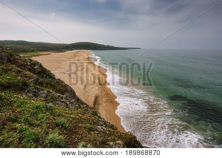 Seascape with beach at the mouth of the Veleka River, Sinemorets village, Burgas Region, Bulgaria