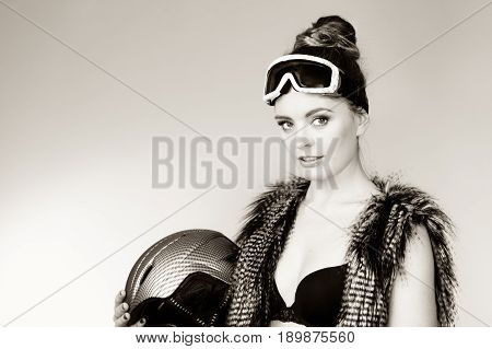 Woman Wearing Sexy Winter Sport Outfit