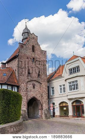 BLOMBERG, GERMANY - MAY 22, 2017: Old city gate Niederntor in the historical center of Blomberg, Germany