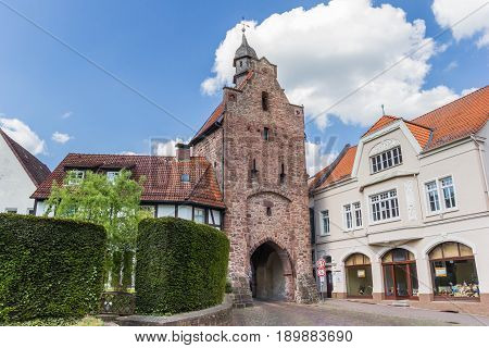 BLOMBERG, GERMANY - MAY 22, 2017: Old city gate Niederntor in the historical center of Blomberg, Germany