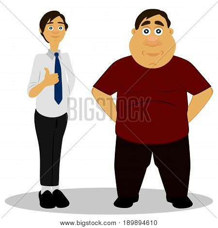 Thin and fat. Obesity. Caricature. Isolated objects. Vector illustration.