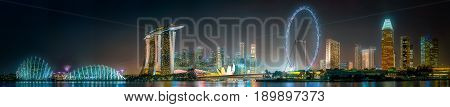 Vibrant panorama background of Singapore skyline at the business bay