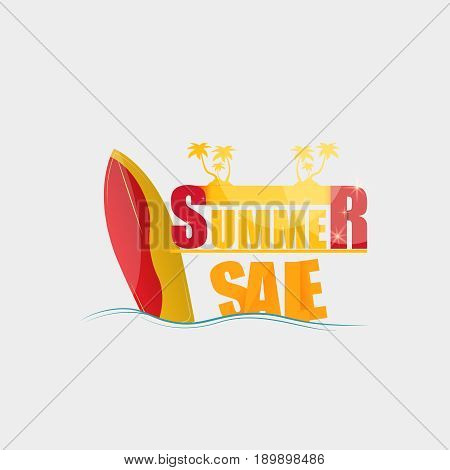 Summer Sale Banner Design Template With Surfboard