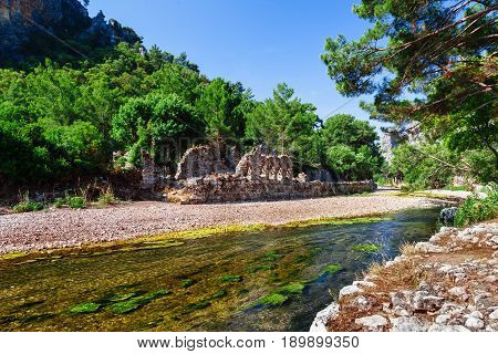 Ruins Of Ancient Greek And Roman Ancient City Of Olympos Near Antalya Turkey